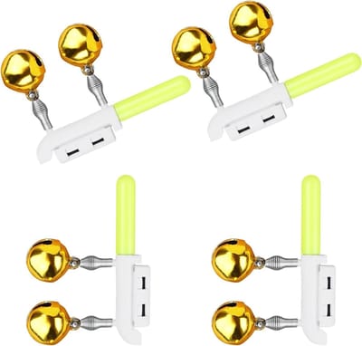 Visalarm met Verlichte Belletjes, 4 Stuks, Fluorescerende Hengelverlichting, Ideaal voor Nachtvissen, Inclusief CR425 Batterij, Waterdicht en Duurzaam