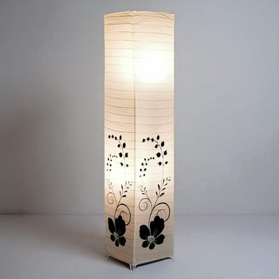 Trango 1210L Design LED Vloerlamp *GRIEKENLAND* Rijstpapier Lamp *HANDMADE* in wit met bloemmotief I incl. 2x E14 LED lamp I Vorm: vierkant I Hoogte: ca. 125cm I Woonkamerlamp I Vloerlamp I Rijstpapier