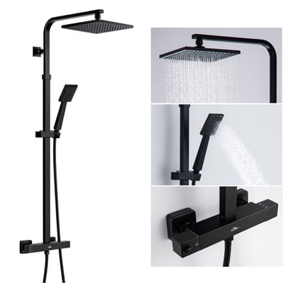 Auralum max - Regendouche met Thermostaatkraan - Doucheset Zwart - Thermostaatmengkraan - Regendoucheset - Verstelbare Hoogte 110-137 cm - Hoofddouche en Handdouche