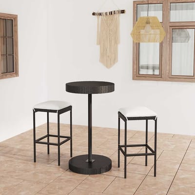 vidaXL - 3-delige - Tuinbarset - met - kussens - poly - rattan - zwart