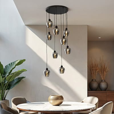LumenXL 9-lichts hanglamp zwart - smoke grijs glas - Alturas