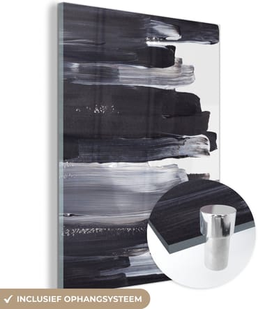 MuchoWow® Glasschilderij 120x160 cm - Schilderij acrylglas - Verf - Zwart - Design - Foto op glas - Schilderijen