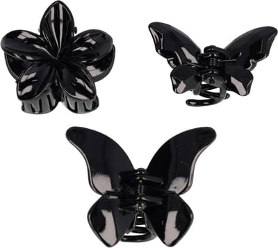 Haarsoires Haarspeld Haarklemmen 4 cm – Bloemvorm & Vlindervorm – Zwart – Set van 3 - Haarclip Klem - Hair Claw - voor Opsteken Haar - Hair Clip - Decoratieve Haaraccessoire
