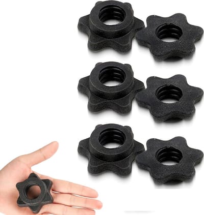 Anti-slip Barbell Clips voor Gewichtheffen, Snelle Ontgrendeling, Hex Moeren en Sterclips, PVC Dumbbell Klemmen (Zwart, 25 mm, Set van 6)