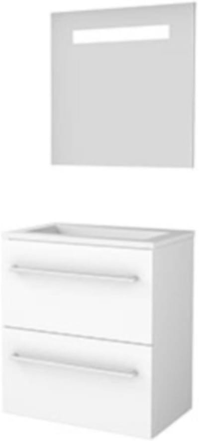 Basic-Line Economic 39 Badkamermeubelset - Ondiep - 60 x 39 cm - Met Grepen - 2 Lades - Acryl Wastafel - Zonder Kraangat - Spiegel met LED Verlichting - Ice White