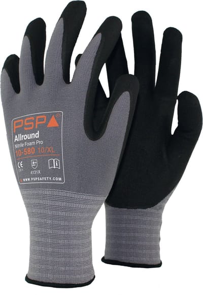 1x 12 paar - Werkhandschoenen PSP 10-580 Allround Top Nitrile Schuim, Zwart (per 12 paar), maat 7