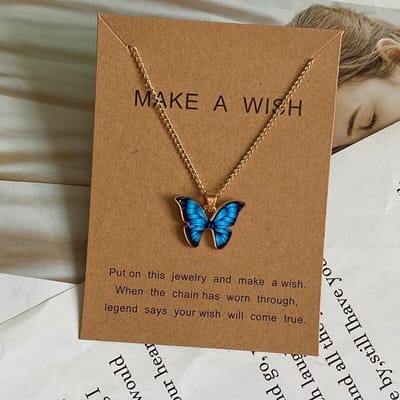 WiseGoods Luxe Dames Ketting Vlinder - Kettingen - Sieraad - Valentijn Sieraden - Cadeau Valentijnsdag - Collier - Goud / Blauw