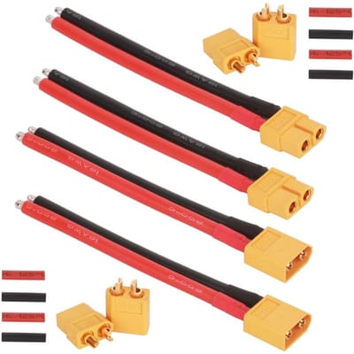 2 Paar XT60 Mannelijk/Vrouwelijk met 100mm 12AWG Siliconendraad – Hoge Conductiviteit – Voor FPV Drones en RC Batterijen, Geel
