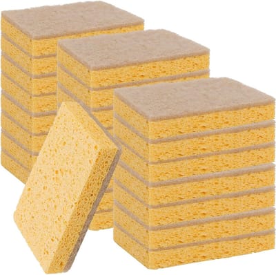 24 Pack Eco Sponzen voor Afwassen, Natuurlijke Biologisch Afbreekbare Keuken Sponzen met Anti-Kras Pads, Ideaal voor Servies, Potten en Pannen, 11 x 7 x 2 cm