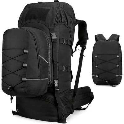 2-in-1 bergbeklimmen rugzak grote capaciteit wandelrugzak nylon campingrugzak met regenhoes zwart