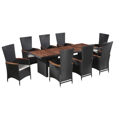 vidaXL - 9-delige - Tuinset - met - kussens - poly - rattan - zwart