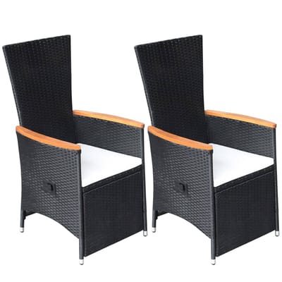 vidaXL - Tuinstoelen - 2 - st - verstelbaar - met - kussens - poly - rattan - zwart