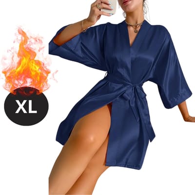 Bovista Satijnen Jurk - Slipdress - Pyama Dames - Badjas - Ochtendjas - Kimono - Erotisch - Kamerjas - Blauw XL