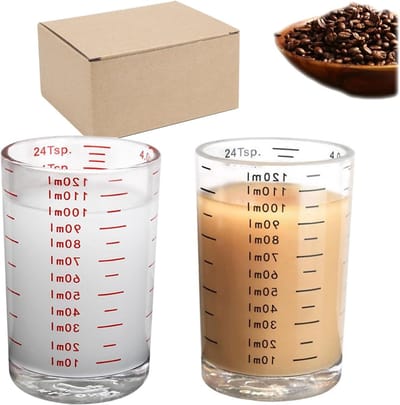 SnelShoppen - 2 Stuks Glas Maatbekers met Schaal, 120ml Set voor Keuken en Bar, Onbreekbaar, Met Dikke Bodem, Ideaal voor Melk, Cocktails, Tequila, Vo