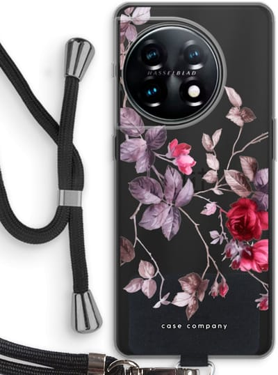 Case Company® - Hoesje met koord geschikt voor OnePlus 11 hoesje met Koord - Mooie bloemen - Telefoonhoesje met Zwart Koord - Bescherming aan alle Kanten en Over de Schermrand