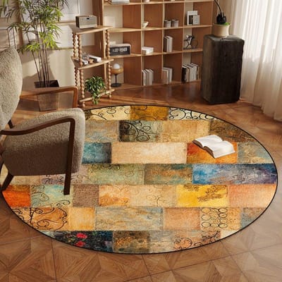Retro Perzische Ronde Vloerkleden voor Slaapkamer Studeerkamer Stoelmat Woonkamer Decoratie Grote Vloerkleden Antislip Entree Deurmat Wasbaar 5.9ft(180x180cm)