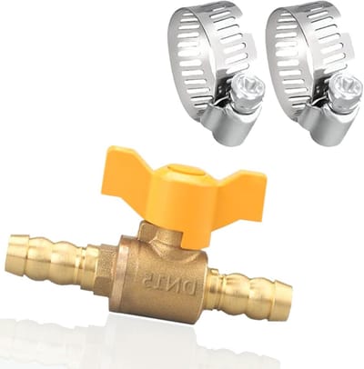2-Weg Slangconnector met Afsluitkleppen, 10mm Messing Slangconnector, Inclusief 2 Slangklemmen voor Lucht, Water en Gasgebruik