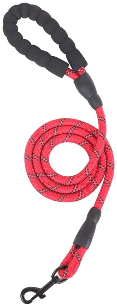 Reflecterende hondenriem - Pet Products Hondenketting - Hondenriem - Ronde hondenriem - Comfortabele gevoerde handgreep - Met reflecterende draad - 1,5 m - Geschikt voor kleine, middelgrote en grote honden - Rood