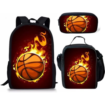 Cartoon Populaire IJs vuur Basketbal bal 3D Print 3 stuks Student Schooltassen Laptop Dagrugzak Rugzak Lunchtas Etui
