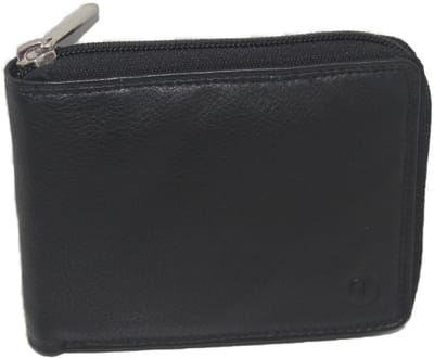 OI zwarte leren heren portemonnee afgesloten met rits / geheel afgesloten billfold laag model / herenbeurs met rits rondom / anti skim / zwart / 201