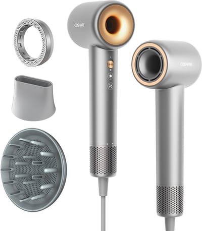 Coshare Föhn met Diffuser-HD10E Pro Silver-lonische Haardroger-Lichtgewicht-Reisföhn-3 Opzetstukken-1200W-Met geurring