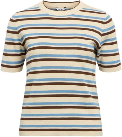 Object Trui Objester S/s New Knit Pullover Noos 23043510 Sandshell/blue Shadow/carafe Dames Maat - L
