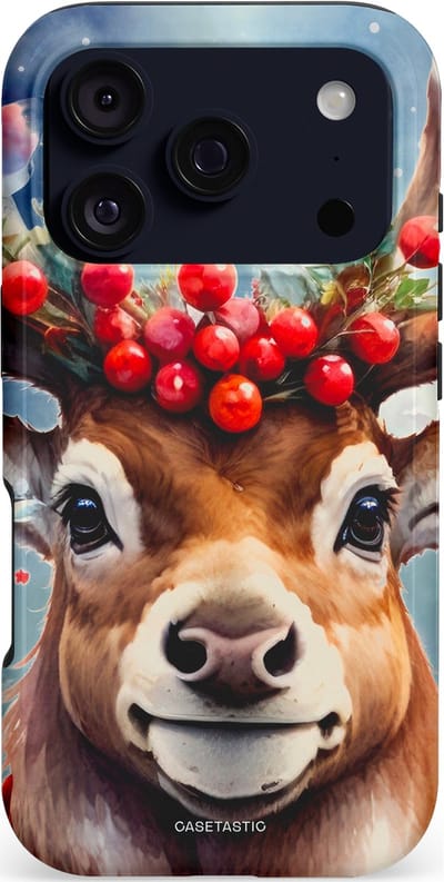 Casetastic hoesje geschikt voor Apple iPhone 17 Pro - MagSafe - Dubbellaagse bescherming - Rudolph het Kerst Rendier - Fashion Case - Zilver Taupe Donkergrijs Perzik