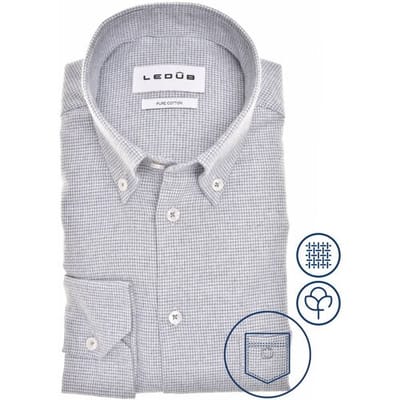 Ledûb Overhemd Allover Mini Check Pattern Fine Cotton Flanel Blauw / male
