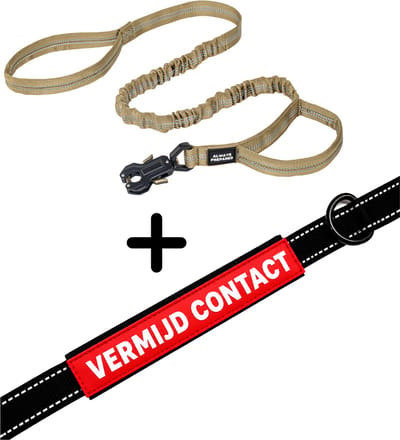 Always Prepared® Pro Hondenriem met Sleeve Vermijd Contact | Elastische Hondenriem | 120 tot 150 cm | Frog Clip | Dubbel Handvat | PVC Waarschuwingssleeve