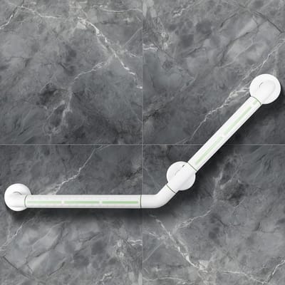 ITSOGOO 135° Schuine Douchebeugel van Roestvrij Staal voor Senioren,45 x 45 cm Fluorescerende Antislip Toiletbeugel,Tot 300 kg,voor Bad,Slaapkamer,Trapleuning,Wit
