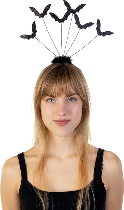 KIMU® Haarband Vleermuis Zwart Dons 6 Vleermuizen - Vampier Diadeem Halloween - Griezel Demoon Duivel Horror Monster Spook Eng Vampieren Festival