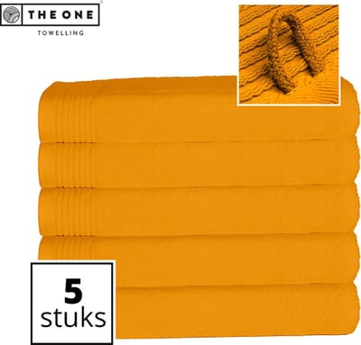 The One Towelling Classic Strandlakens - 100 x 180 cm - 5 Stuks - Voordeelverpakking - Hoge vochtopname - 100% Gekamd katoen - Okergeel