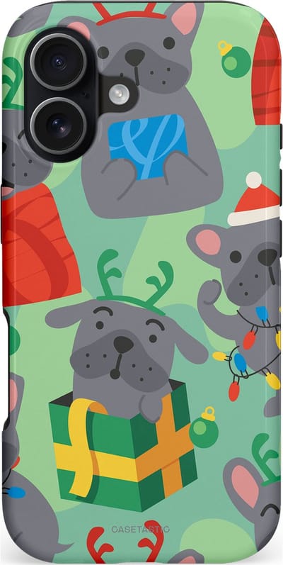 Casetastic hoesje geschikt voor Apple iPhone 17 - MagSafe - Dubbellaagse bescherming - Hondje als Kerstcadeau - Fashion Case - Mintgroen Grijs Rood