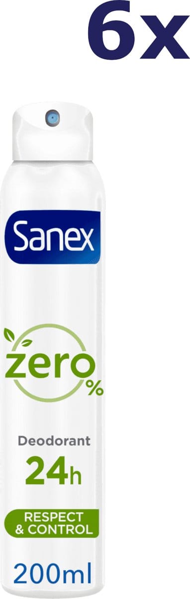 Sanex Zero% Respect & Control Deodorant Spray - 6 x 200 ml