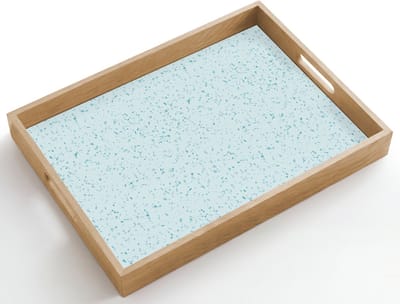 Dienblad hout 50x35 cm - Schootdienblad - Terrazzo - Patroon - Kleurrijk - Baby Blauw - Borrelplank rechthoek - Plateau dienbladen