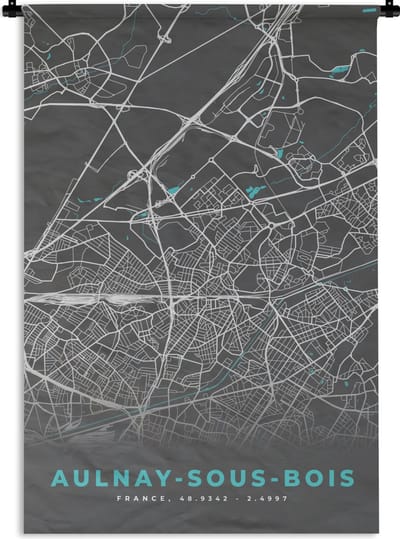 Wandkleed - Wanddoek - Aulnay-sous-Bois - Frankrijk - Plattegrond - Kaart - Stadskaart - 120x180 cm - Wandtapijt