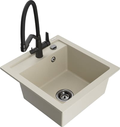 Mexen Vito granieten spoelbak 1-komerig met Duo keukenkraan, beige - 6503-69-671701-70-B