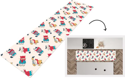 Keukenloper - Loper keuken - Winter - Kat - Dieren - Patroon - 200x50 cm - Keukenloper vinyl