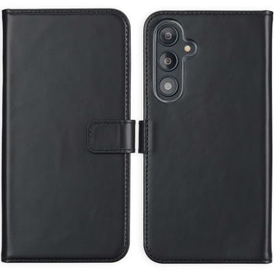 Selencia Hoesje - Geschikt voor Samsung Galaxy S24 FE - Echt Lederen Bookcase - Zwart