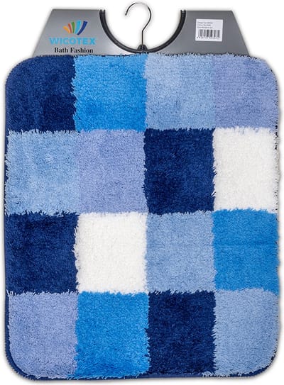 Wicotex - Bidetmat - WC mat - Toiletmat blokken Wit Blauw - Badmat - Antislip onderkant - Afmeting 50x60cm