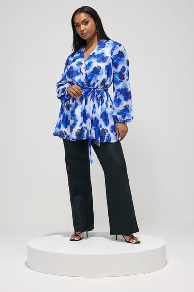 Yours London Blauwe Wazige Bloemenprint Wikkelblouse Size 42