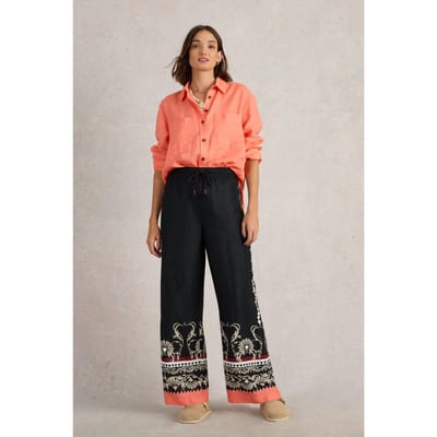 White Stuff Belle Linen Wide Leg Trouser Black Print Größe: 10 REGULAR | Ausgestellte Hosen Outlet | Damen | Weiß