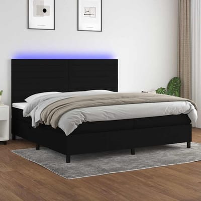 vidaXL - Boxspring - met - matras - en - LED - stof - zwart - 200x200 - cm