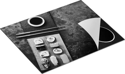 Chefcare Inductie Beschermer Sushi met Soja Saus op een Marmer - Zwart Wit - 65x50 cm - Afdekplaat Inductie - Kookplaat Beschermer - Inductie Mat