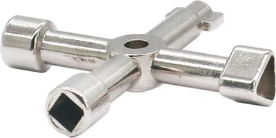 TLVX Multisleutel Zilver – Multitool 4 weg sleutel Universeel – Multifunctionele Schakelkast sleutel metaal – Vierkant – Driehoek - Radiator – Paaltjes - Kraan – Gas – CV-ketel – Meterkast – Cai - Elektra kast - 1 stuks