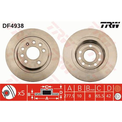 Remschijf TRW DF4938 achter, volledig, 1 Stuk