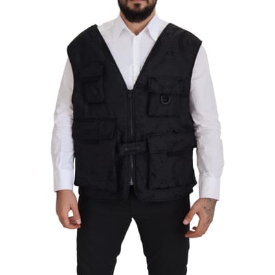 Zwart Geborduurd Vest in Utility-Stijl