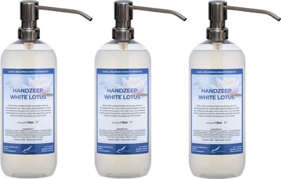 Handzeep White Lotus 1 liter - set van 3 stuks - met gratis RVS zilverkleurige pomp - Voordeelverpakking