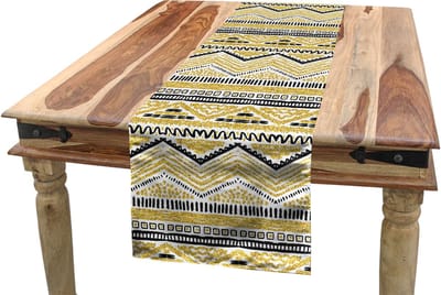 ABAKUHAUS gele en zwarte tafelloper, zigzaglijnen, eetkamerkeuken rechthoekige decoratieve tafelloper, 40 x 180 cm, geel zwart en wit