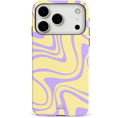 xoxo Wildhearts Sunny Side Up - Double Layer - Hardcase geschikt voor iPhone 17 Pro Max hoesje - Siliconen hoesje met golvenprint - Golvend patroon - Beschermhoes - Dubbele beschermlaag - Luxe Case - Geel en Paars